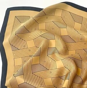 Silk Feel Geometric Pattern Black And Gold Square Scarf 26"